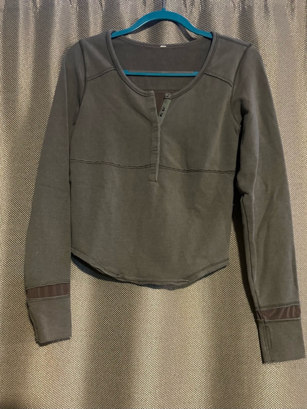 Long Sleeve Henley Top in Charcoal Gray - Women